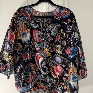 Hester & Orchard Floral/Black Women's Linen Top XL